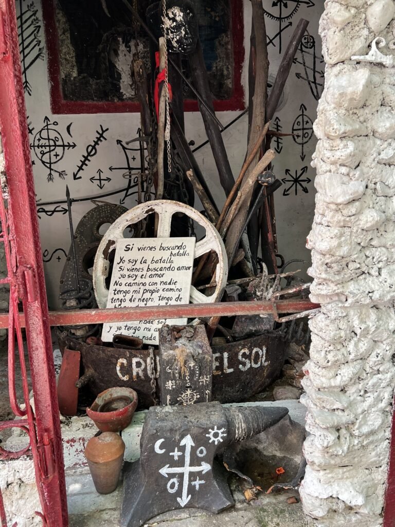Afro-Cuban shrine and found-object artwork at Callejon de Hamel in Havana, Cuba